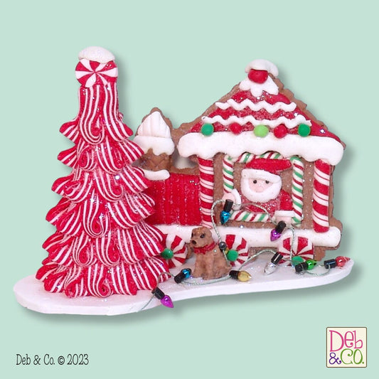 Gingerbread Santa's Train and Peppermint Christmas Tree with Lights HANDMADE POLYMER CLAY Christmas Figurine