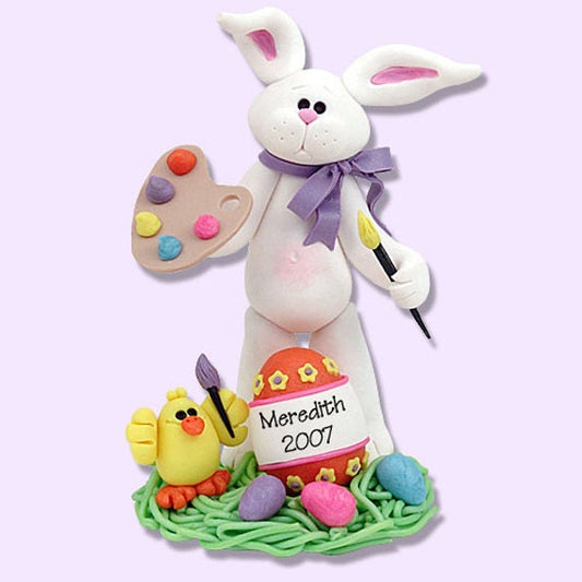 Personalized ARTIST Easter BELLY  BUNNY Figurine Ornament Handmade Polymer Clay