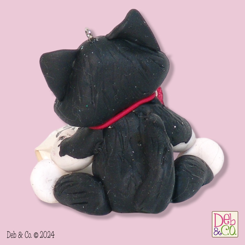 Tuxedo KITTY CAT  with Valentine Gift Bag Handmade Polymer Clay Valentine Decor