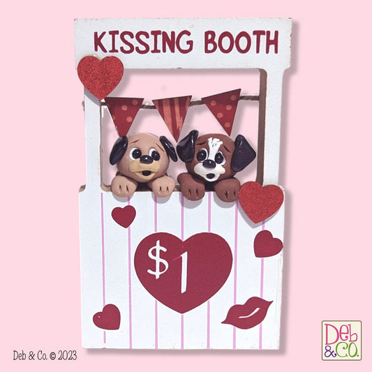 Two Puppies in Kissing Booth / Handmade Polymer Clay Valentine Decoration