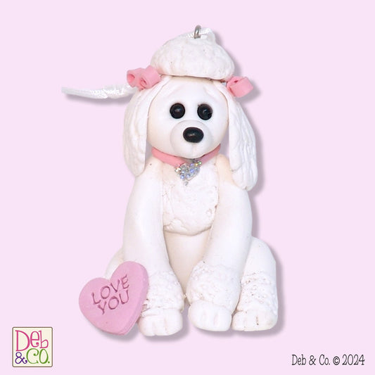 White FRENCH POODLE / Dog / Puppy / Handmade Polymer Clay Personalized Valentine Ornament