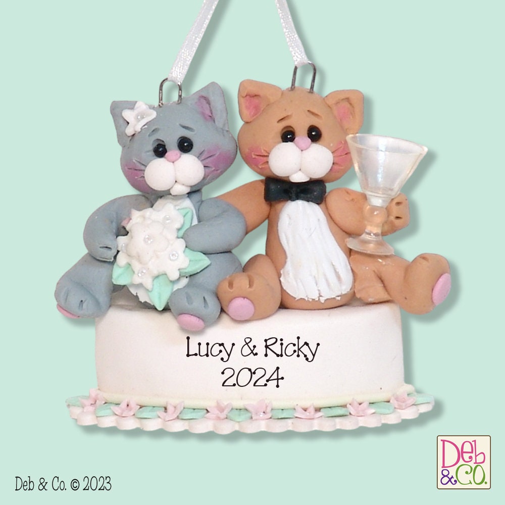 Wedding  KITTY CAT COUPLE "We Do Too!" Handmade Polymer Clay Ornament / Figurine