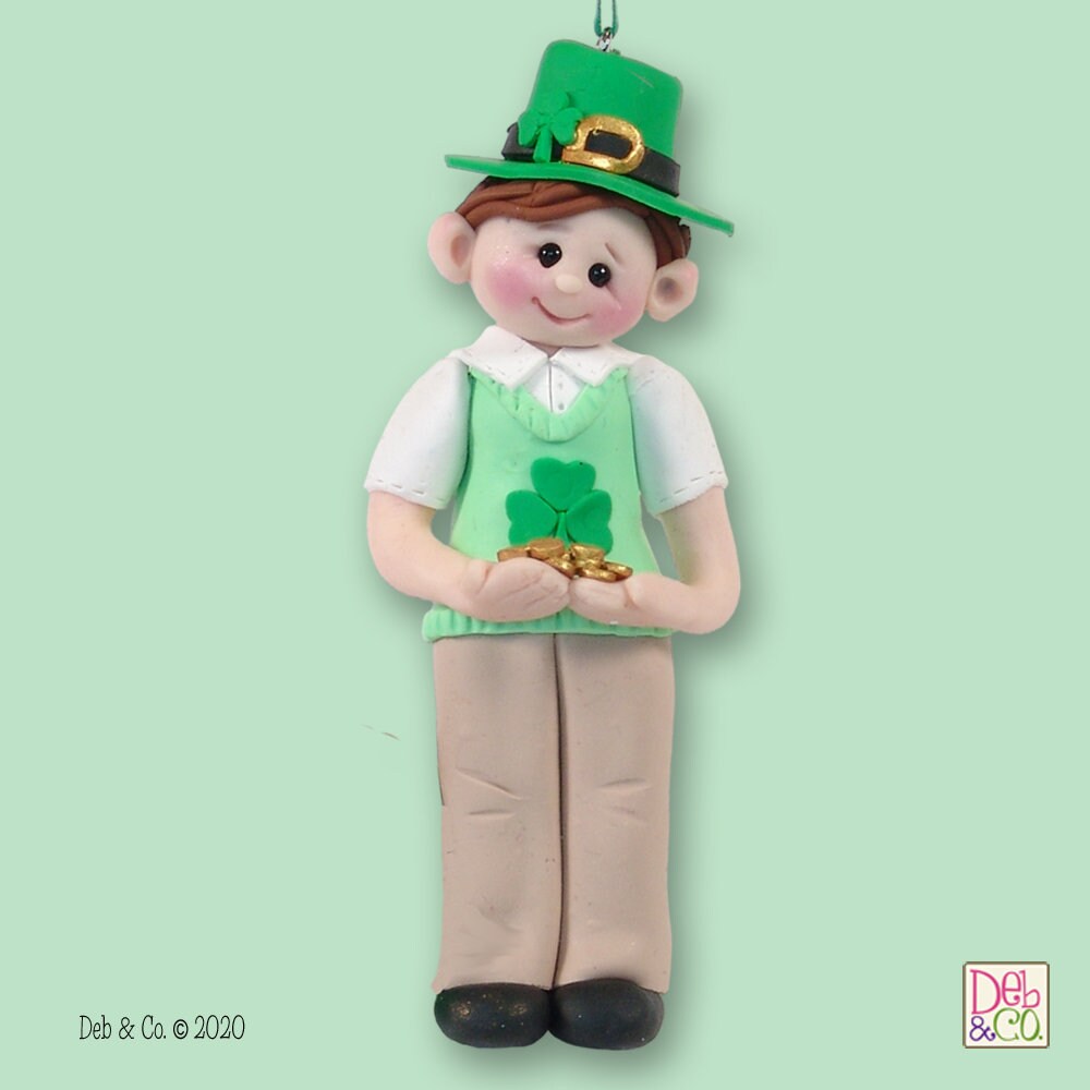 ST PATRICK'S DAY Irish Boy Handmade Polymer Clay Personalized Christmas Ornament
