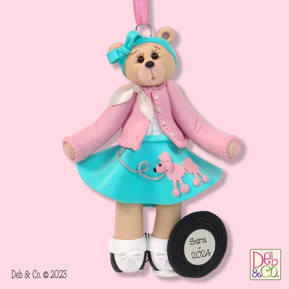 BELLY BEAR 50's Girl Handmade Polymer Clay Personalized Christmas Ornament