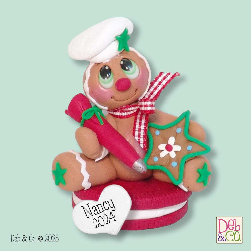 Gingerbread Clay Figure On Red Cookie HANDMADE POLYMER CLAY Christmas Figurine