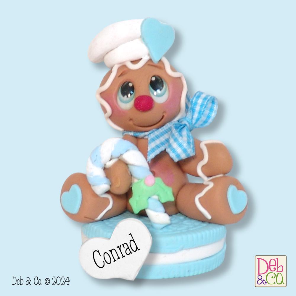 Boy Gingerbread Clay Figure On Blue Cookie HANDMADE POLYMER CLAY Christmas Figurine