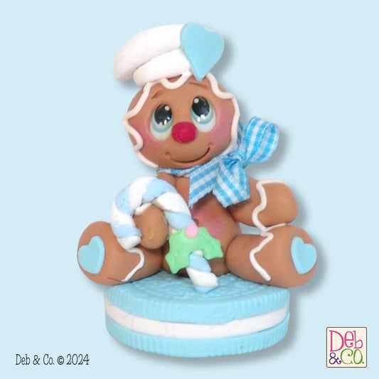 Boy Gingerbread Clay Figure On Blue Cookie HANDMADE POLYMER CLAY Christmas Figurine