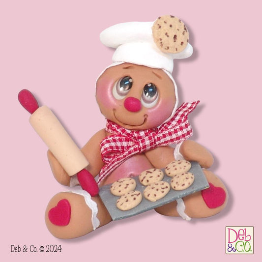 Gingerbread Clay Figure with Rolling pin & cookie tray HANDMADE POLYMER CLAY Christmas Figurine