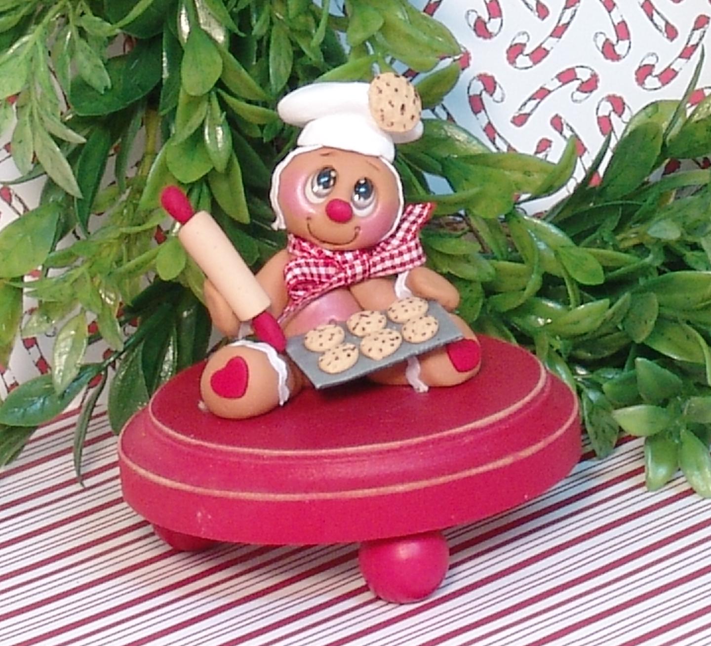 Gingerbread Clay Figure with Rolling pin & cookie tray HANDMADE POLYMER CLAY Christmas Figurine