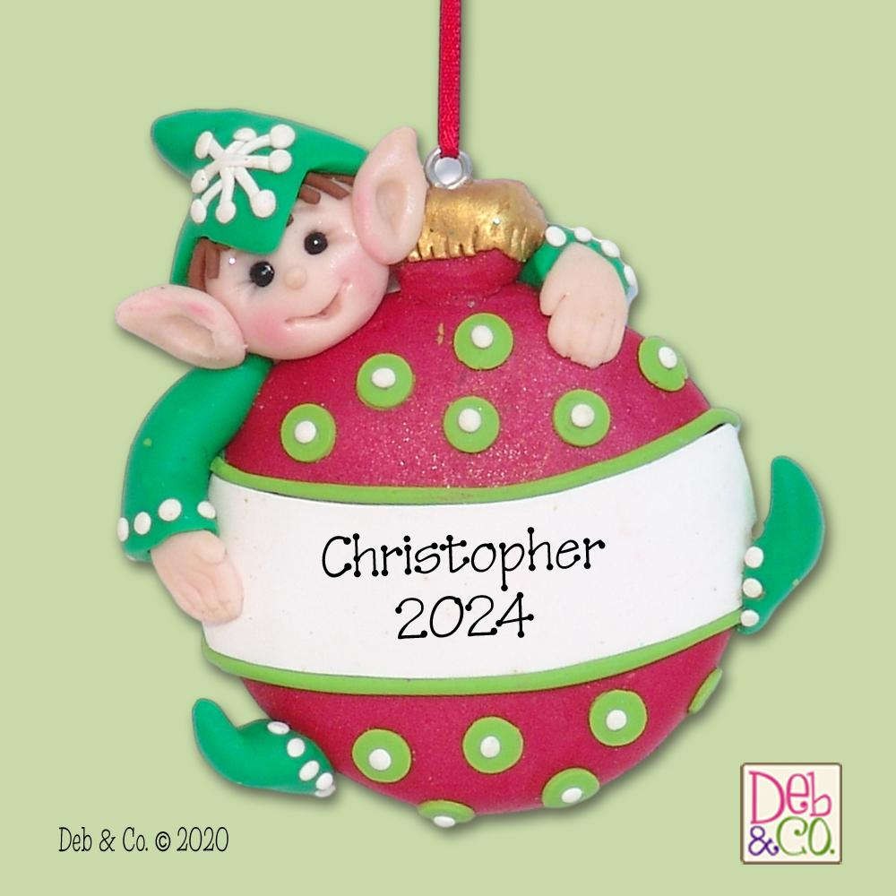 Elf on Ornament HANDMADE POLYMER Clay Personalized Christmas Ornament