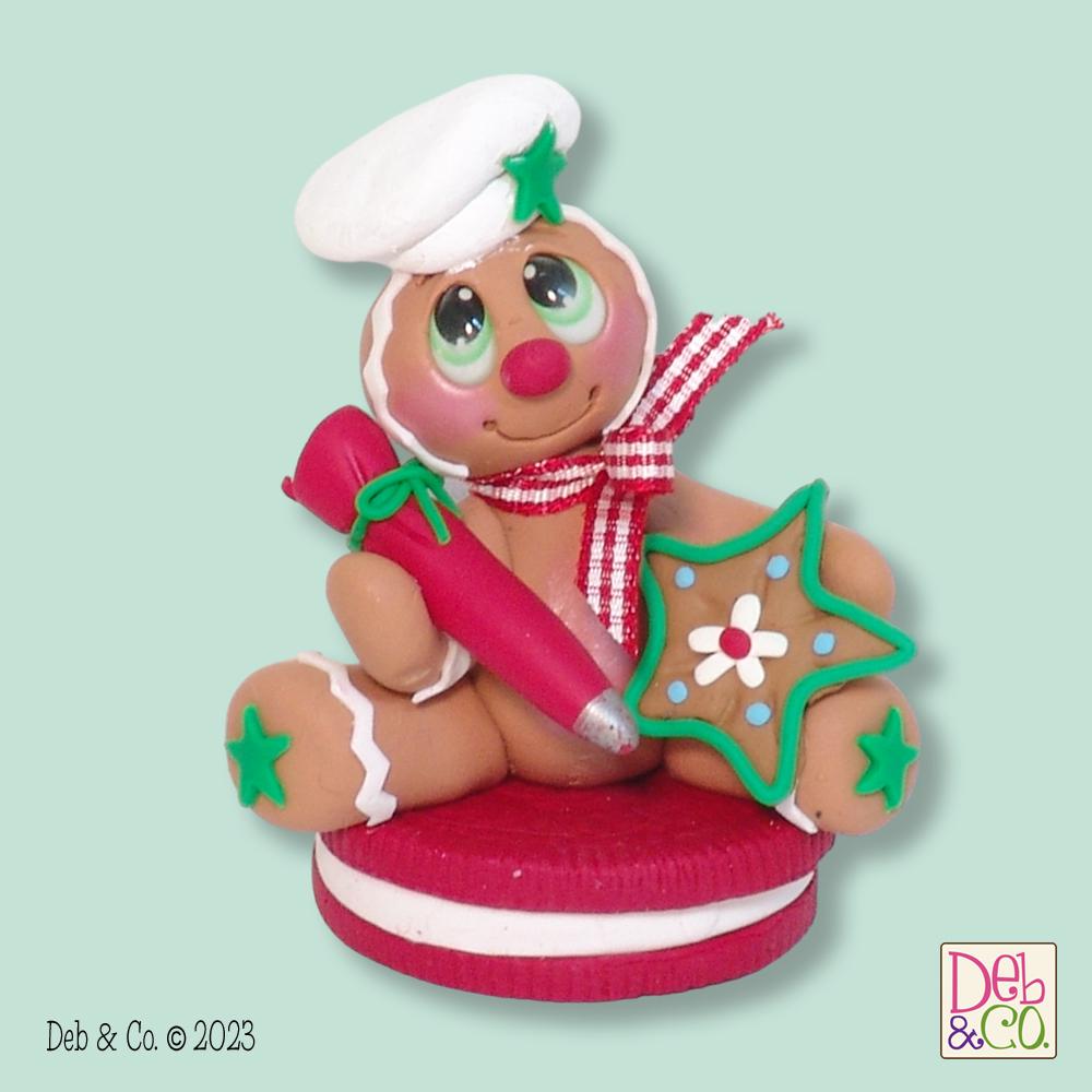 Gingerbread Clay Figure On Red Cookie HANDMADE POLYMER CLAY Christmas Figurine