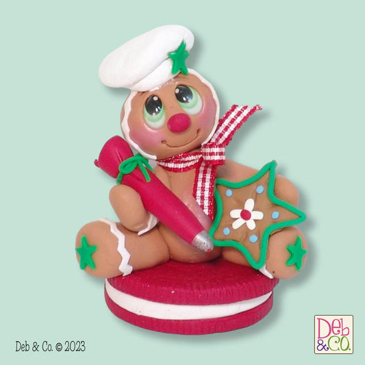 Gingerbread Clay Figure On Red Cookie HANDMADE POLYMER CLAY Christmas Figurine