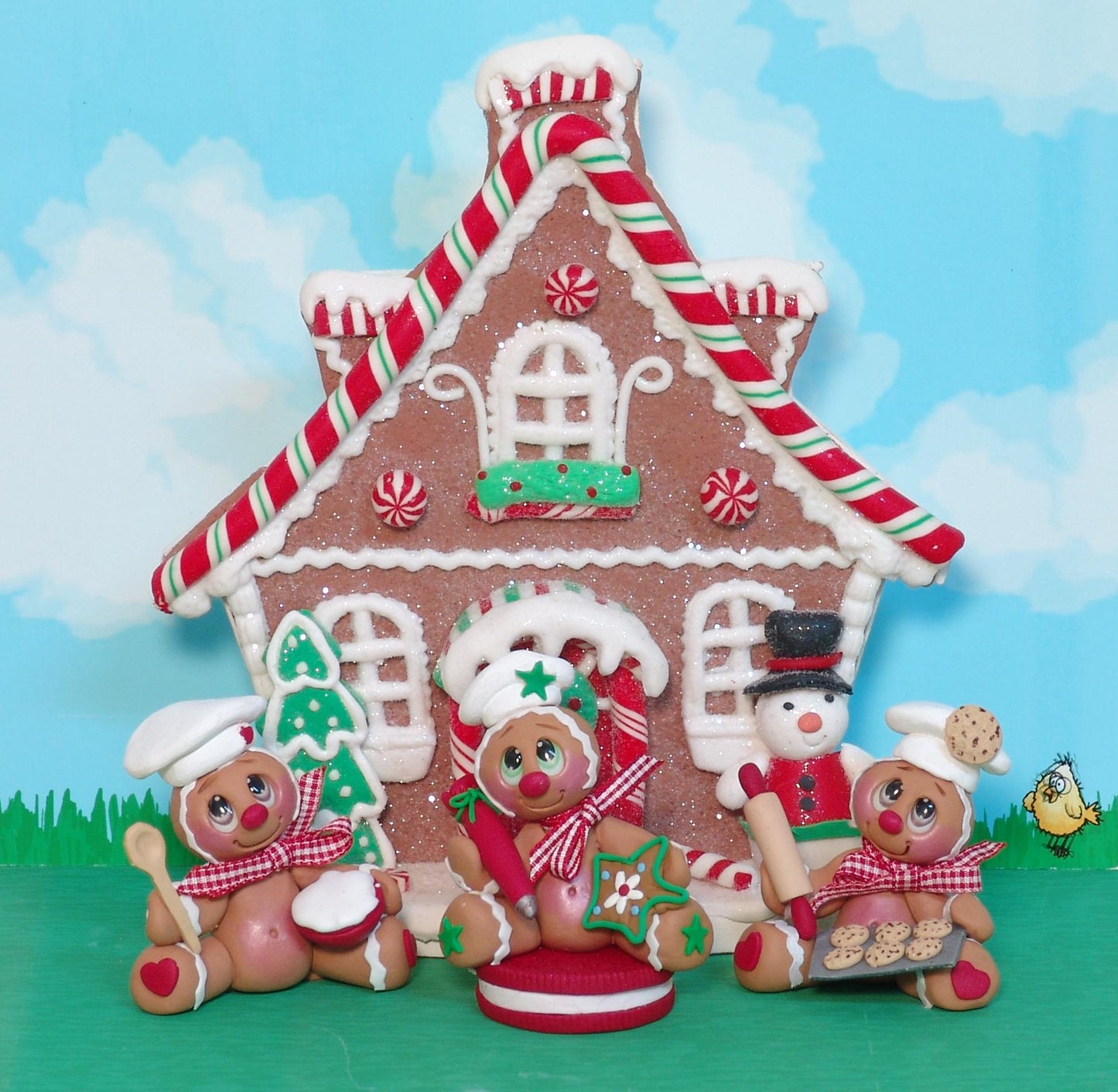 Gingerbread Clay Figure with Rolling pin & cookie tray HANDMADE POLYMER CLAY Christmas Figurine