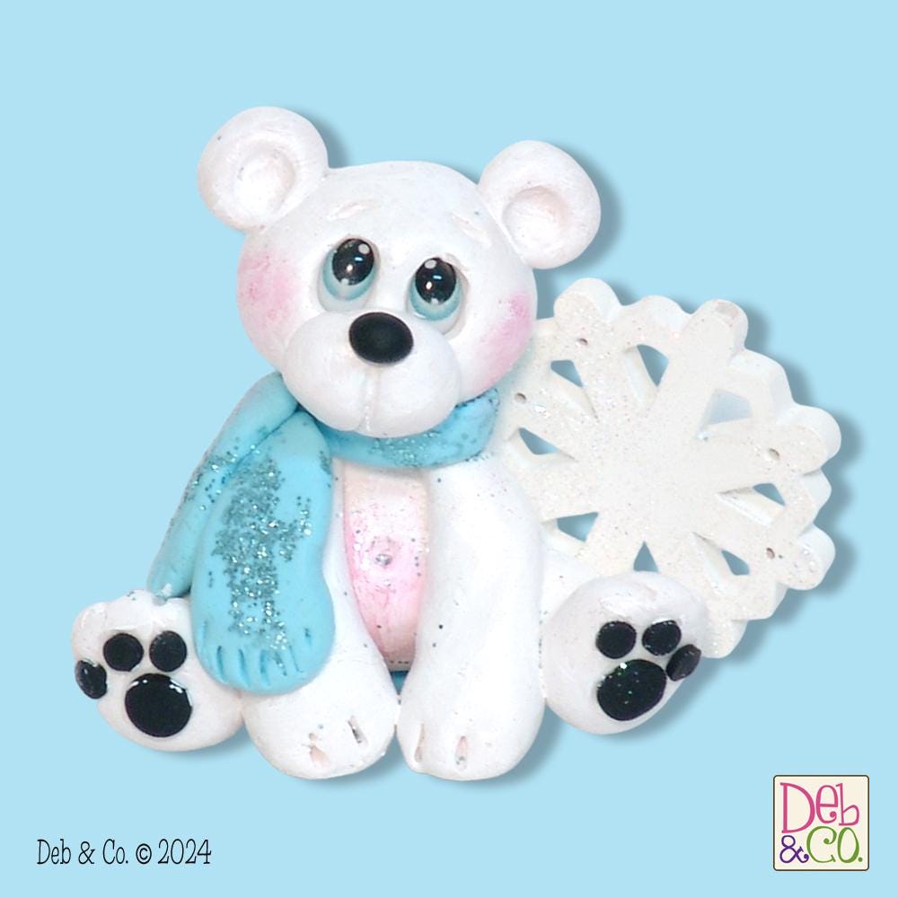 Polymer Clay Handmade Polar Bear with Snowflake Figurine