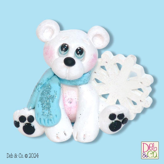 Polymer Clay Handmade Polar Bear with Snowflake Figurine