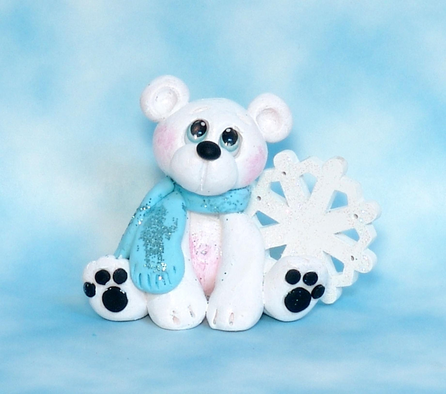 Polymer Clay Handmade Polar Bear with Snowflake Figurine