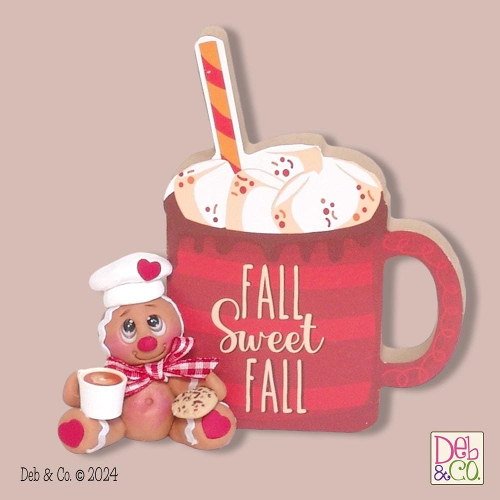 Gingerbread Clay Figurine with Hot Chocolate and Cookie HANDMADE POLYMER CLAY Christmas Figurine - Tiered Tray Decor