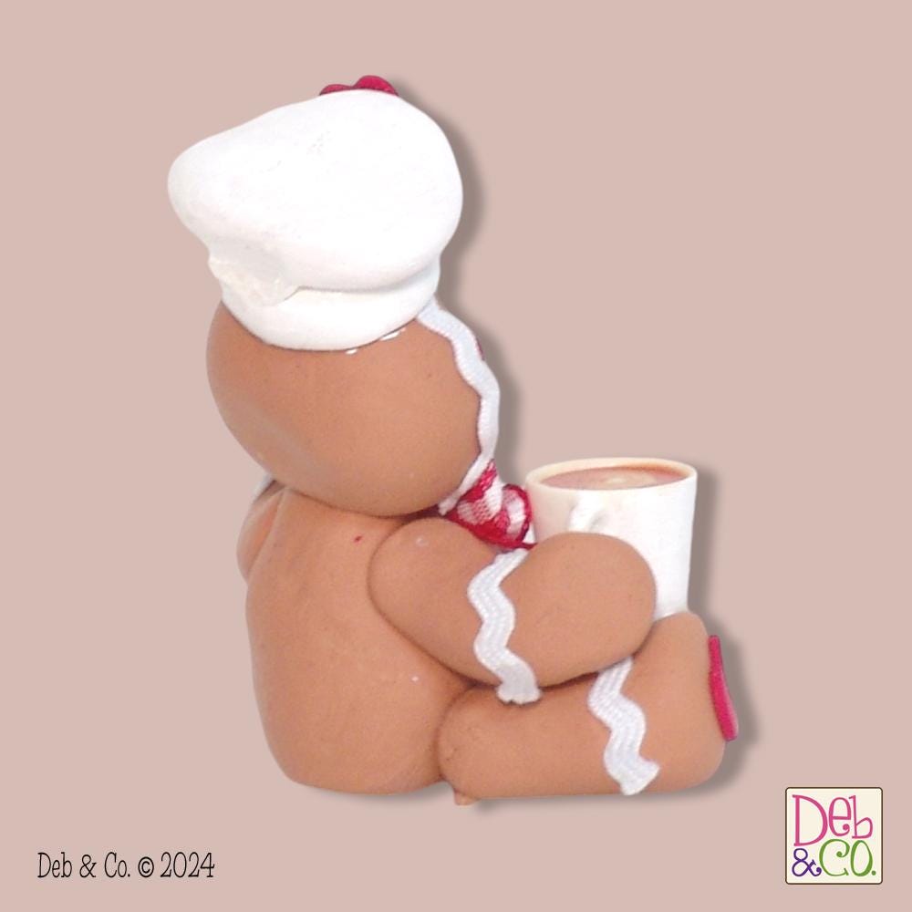 Gingerbread Clay Figurine with Hot Chocolate and Cookie HANDMADE POLYMER CLAY Christmas Figurine - Tiered Tray Decor