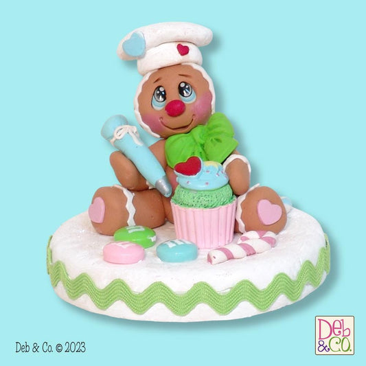 Gingy Gingerbread Clay Figure with Cupcake HANDMADE POLYMER CLAY Christmas Figurine - Tiered Tray Gingy Decor