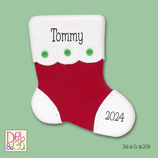 Red & White Stocking  / 1st Christmas  HANDMADE POLYMER CLAY Personalized Christmas Ornament