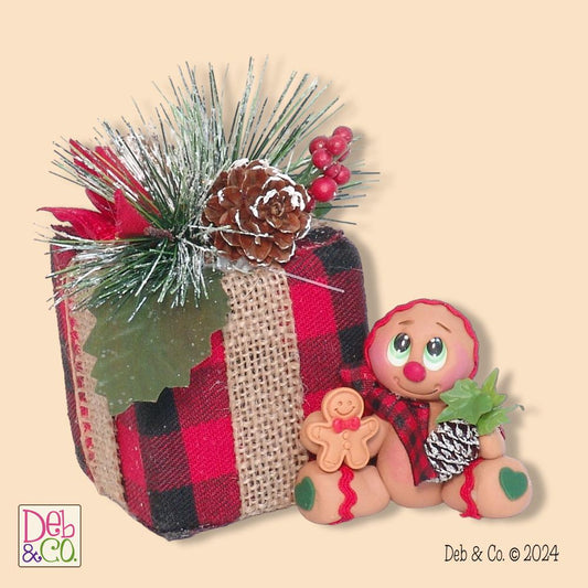 Gingerbread Clay Figurine with Red & Black Buffalo Plaid Gift HANDMADE POLYMER CLAY Christmas Figurine - Tiered Tray Decor