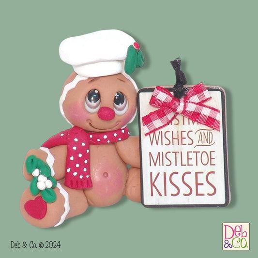 Gingerbread Clay Figure with Mistletoe Sign HANDMADE POLYMER CLAY Christmas Figurine