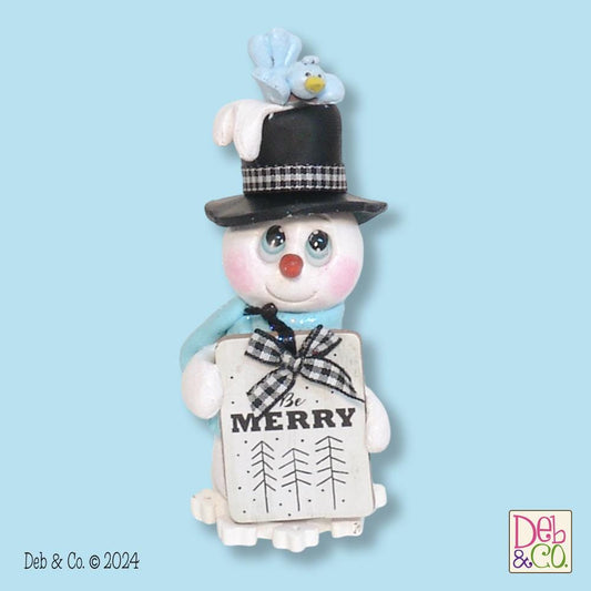 Snowman Figurine with sign and Bluebird - HANDMADE Polymer Clay Figurine