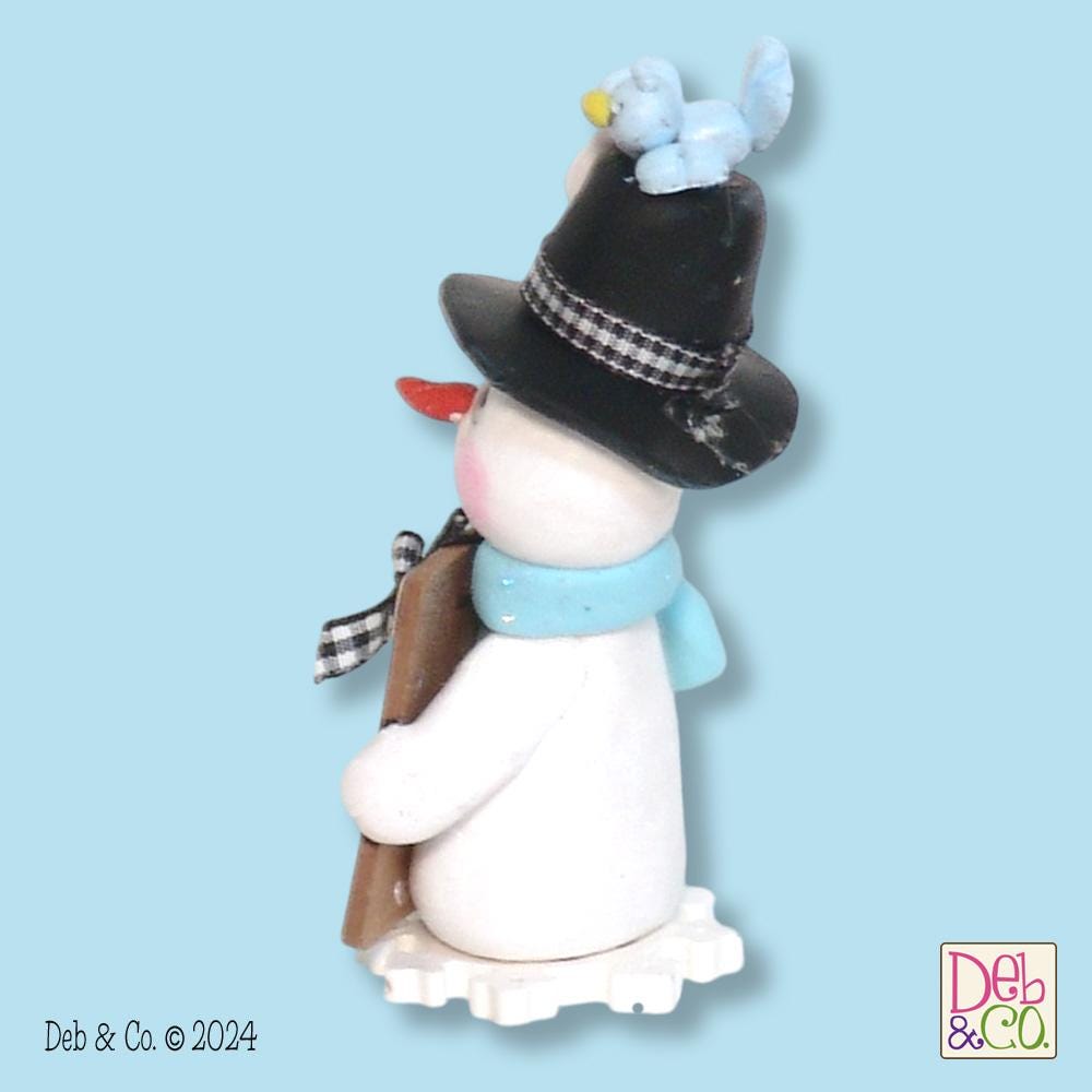 Snowman Figurine with sign and Bluebird - HANDMADE Polymer Clay Figurine