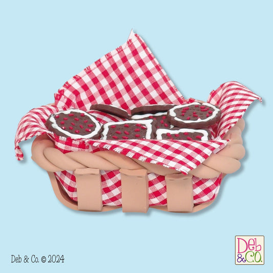 Square Bread Basket HANDMADE POLYMER CLAY with Red Gingham Fabric