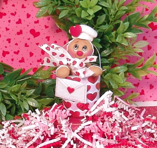 Valentine Gingy Gingerbread Figurine in Valentine Bucket Handmade Polymer Clay Valentine Decor