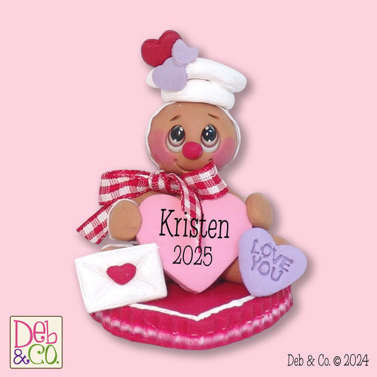 Valentine Gingy Gingerbread Figurine Sitting on a Heart Handmade Polymer Clay Valentine Tiered Tray Decor
