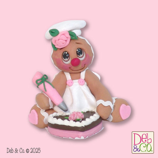 Valentine Gingy Decorating a Heart Cake Handmade Polymer Clay Tiered Tray Valentine Decor