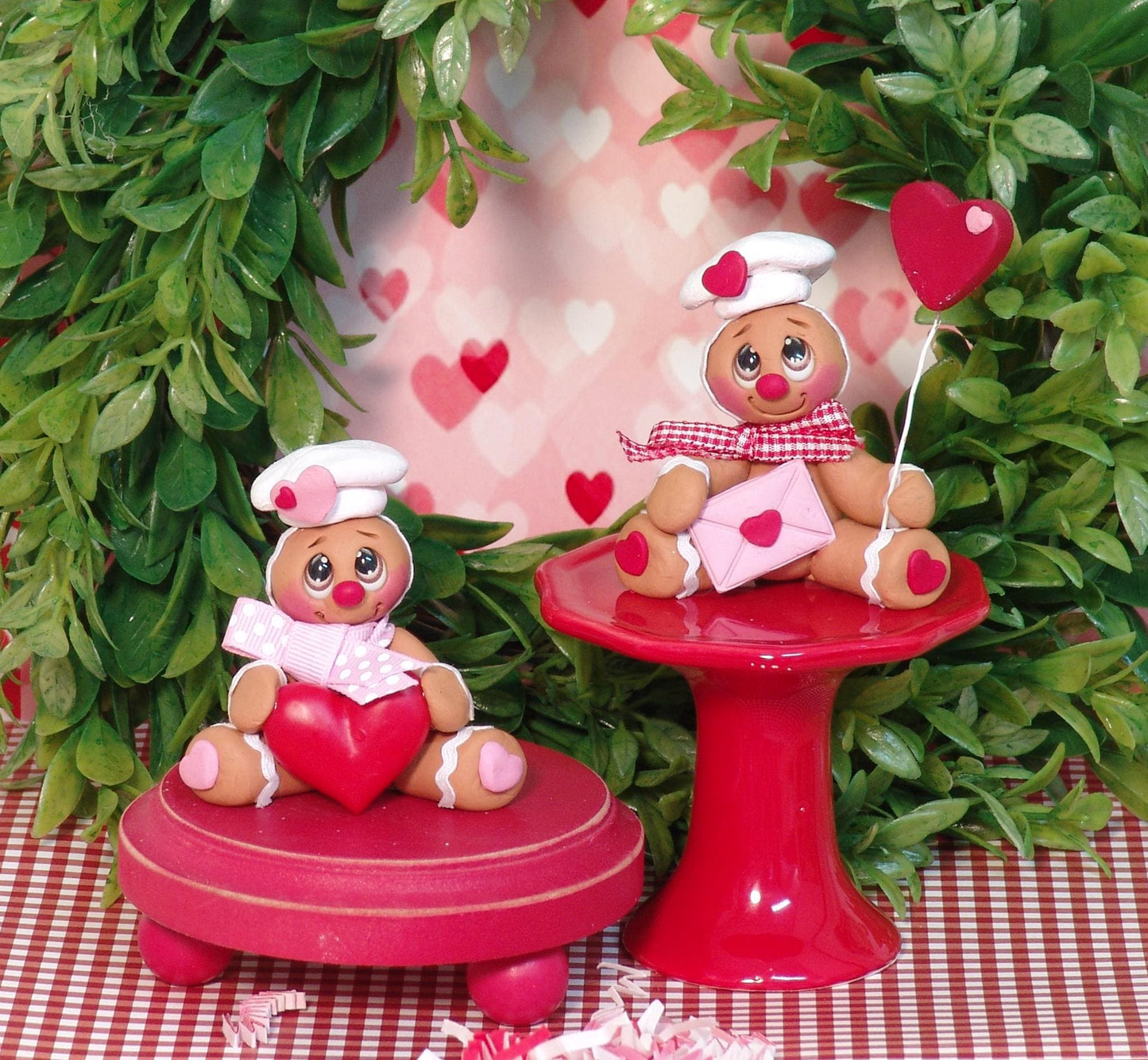Gingerbread Clay Figure HANDMADE POLYMER CLAY Valentine Figurine Tiered Tray Decor
