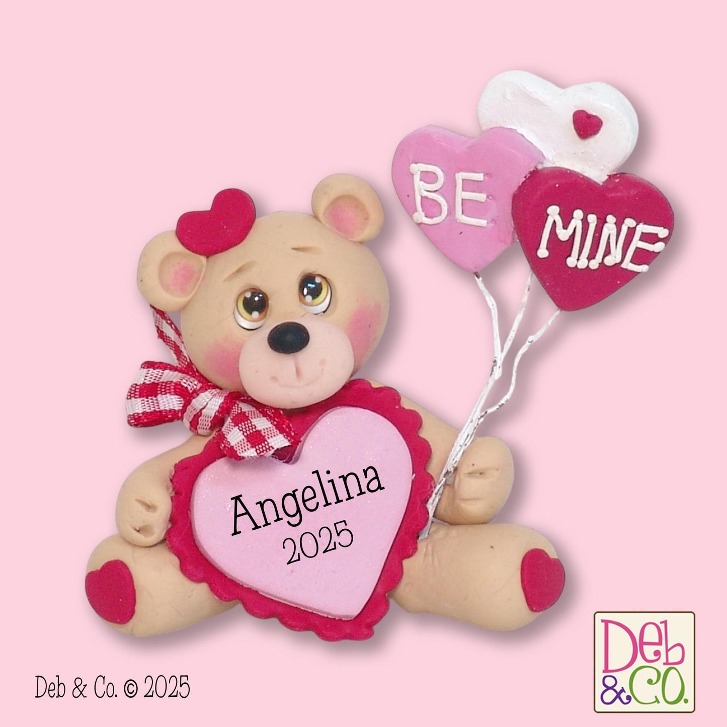 Bear with Heart and Heart Balloons with "Bee Mine " Handmade Polymer Clay Valentine Decor - Tiered Tray