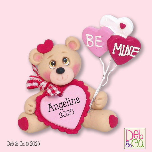 Bear with Heart and Heart Balloons with  "Bee Mine " Handmade Polymer Clay Valentine Decor - Tiered Tray