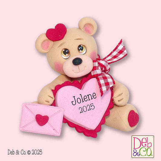 Bear with Valentine Heart Handmade Polymer Clay Valentine Decor - Tiered Tray
