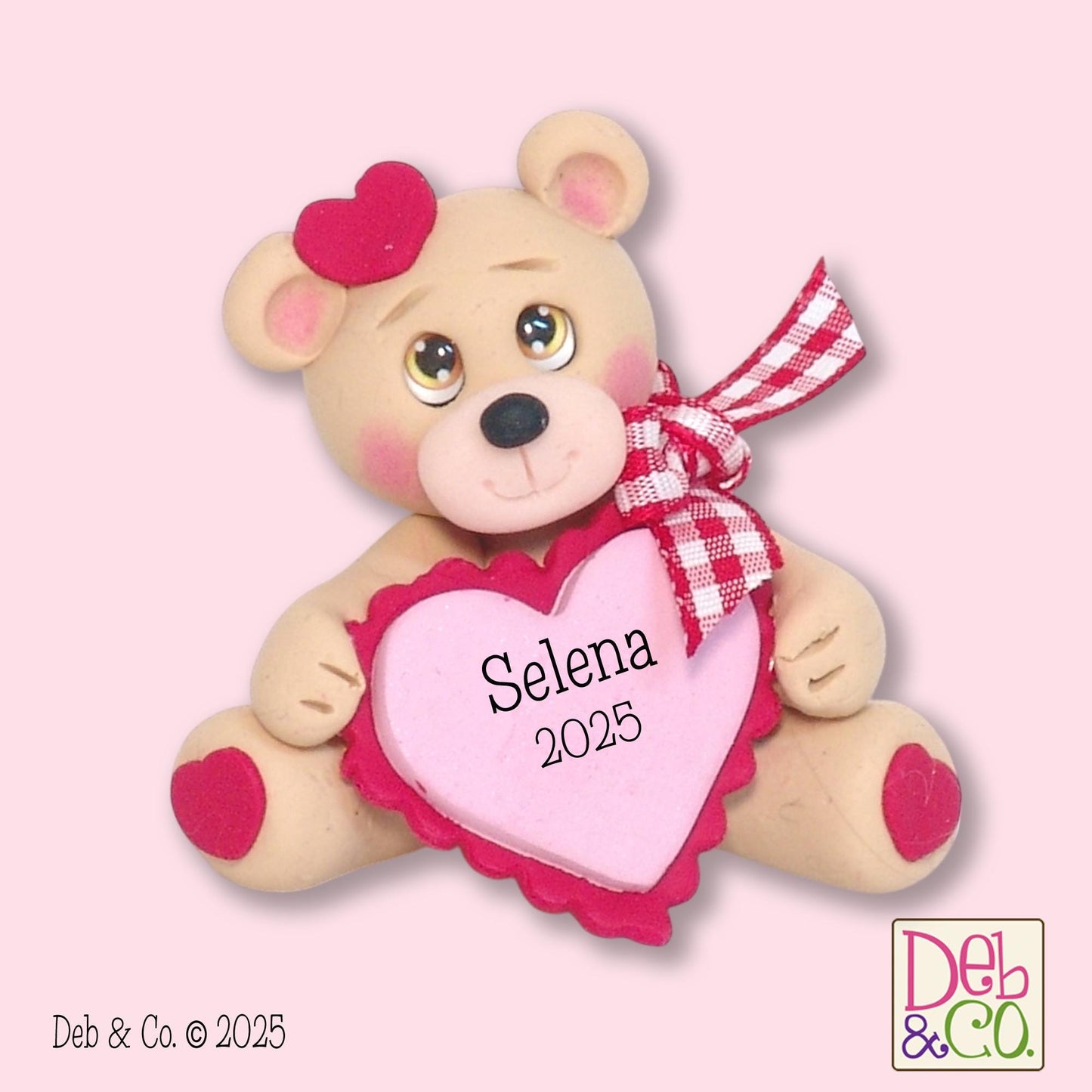 Bear with Valentine Heart Handmade Polymer Clay Valentine Decor - Tiered Tray