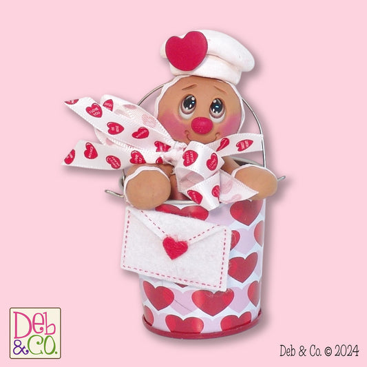 Valentine Gingy Gingerbread Figurine in Valentine Bucket Handmade Polymer Clay Valentine Decor