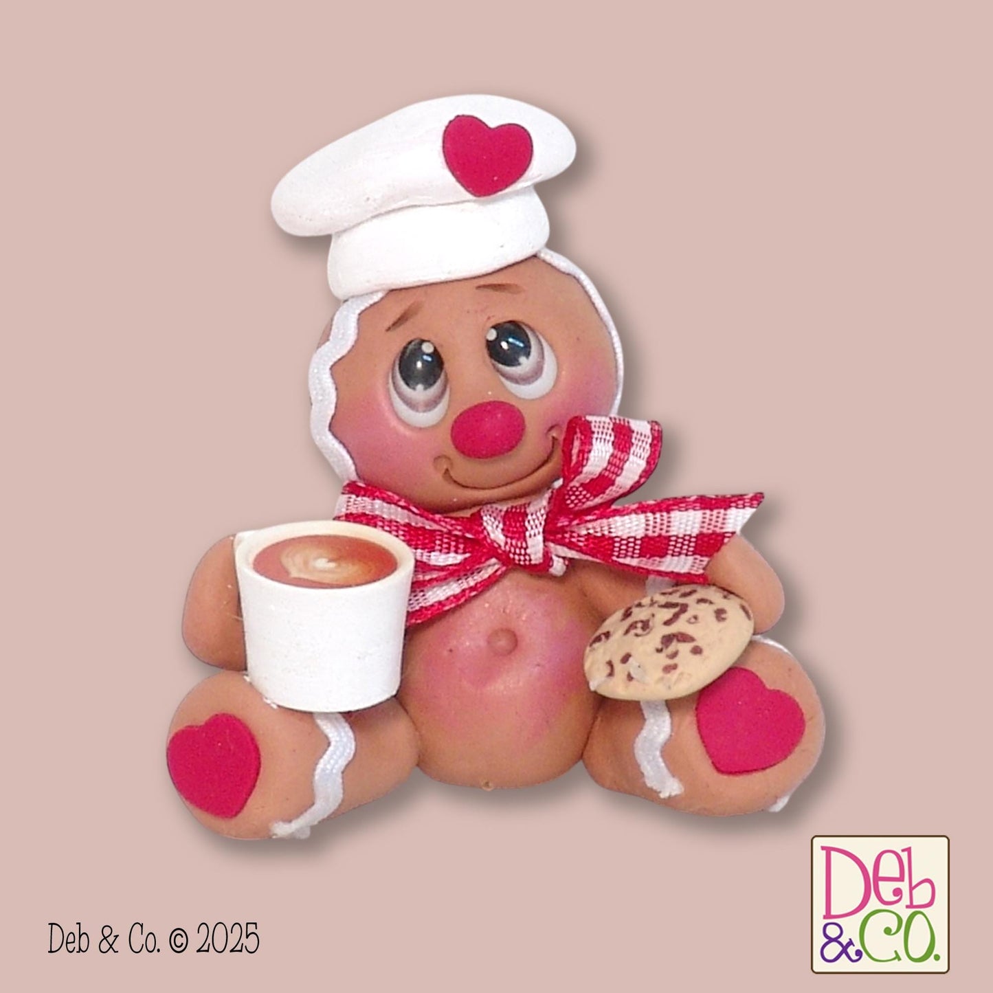 Gingerbread Clay Figurine with Hot Chocolate and Cookie HANDMADE POLYMER CLAY Christmas Figurine - Tiered Tray Decor