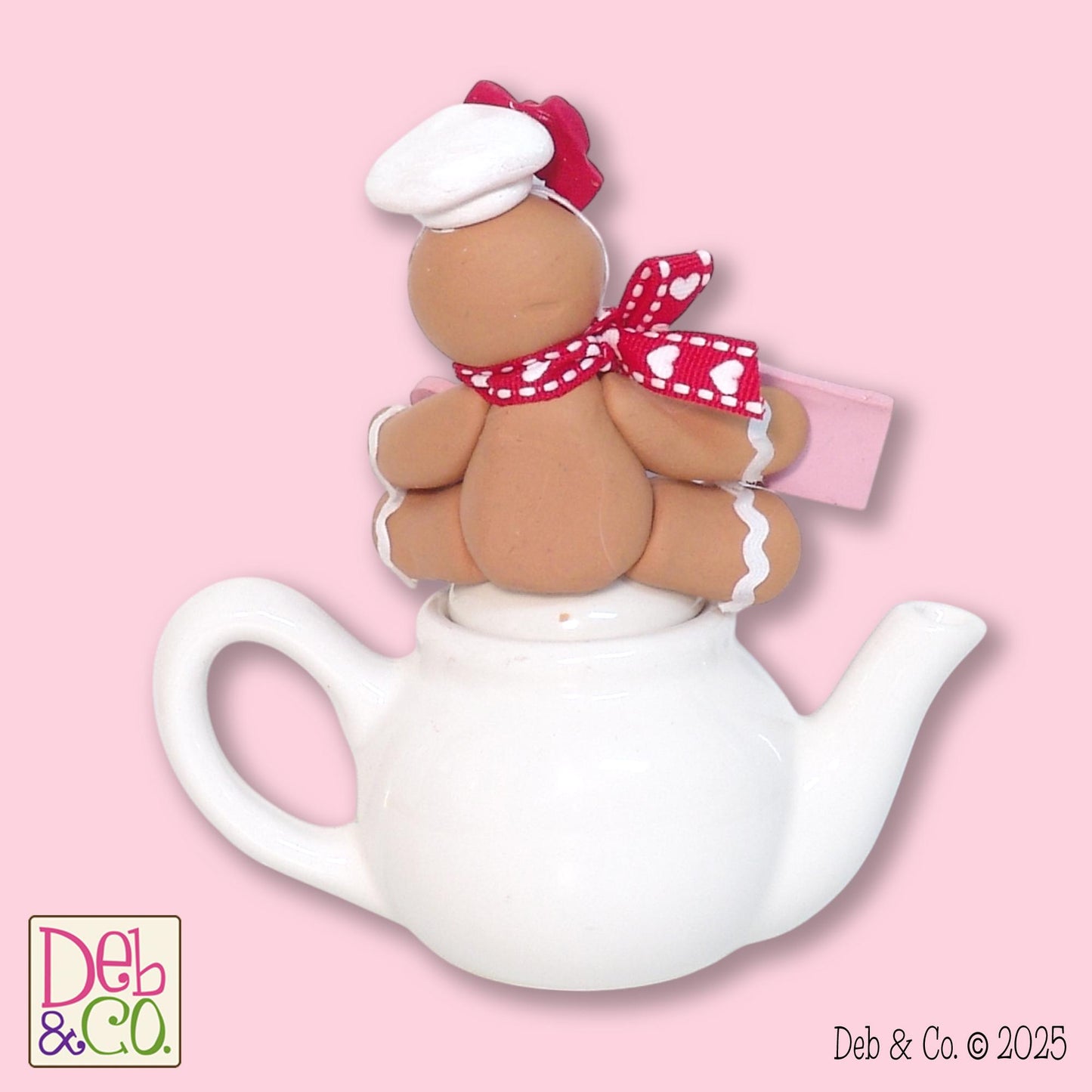 Valentine Gingy Gingerbread Figurine in Valentine Bucket Handmade Polymer Clay Valentine Tiered Tray Decor