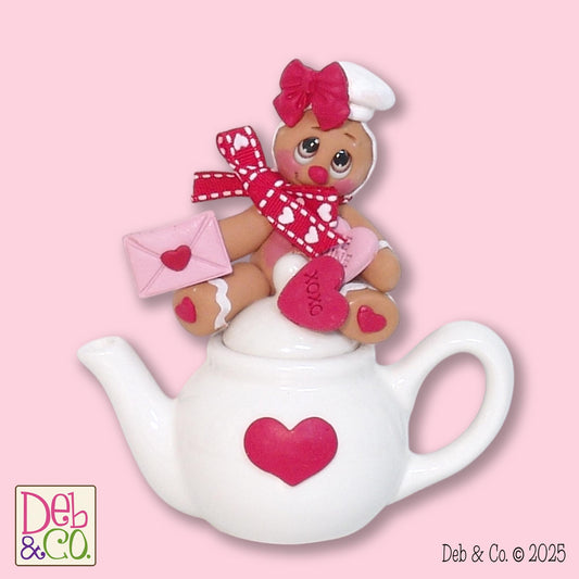 Valentine Gingy Gingerbread Figurine in Valentine Bucket Handmade Polymer Clay Valentine Tiered Tray Decor