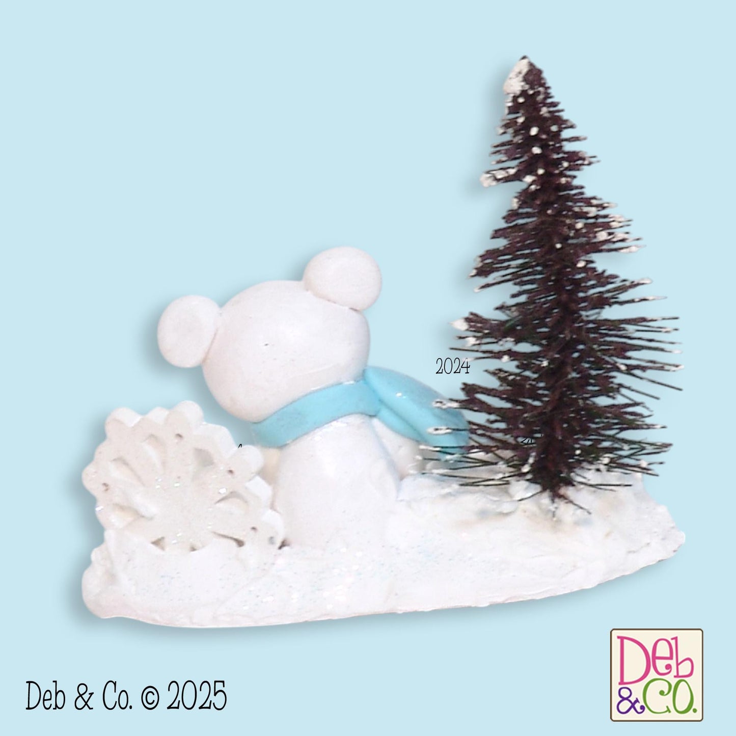 Polar Bear with Christmas Tree and Snowflake Figurine - Personalized Ornament Tiered Tray Decor