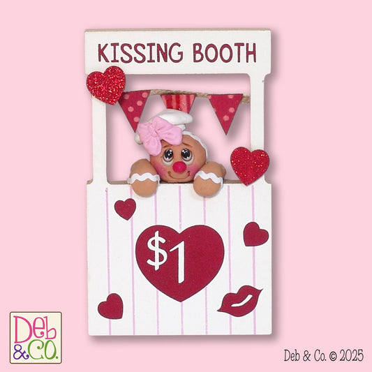 Little Gingy Gingerbread Figurine in Kissing Booth / Handmade Polymer Clay Tiered Tray Valentine Decoration