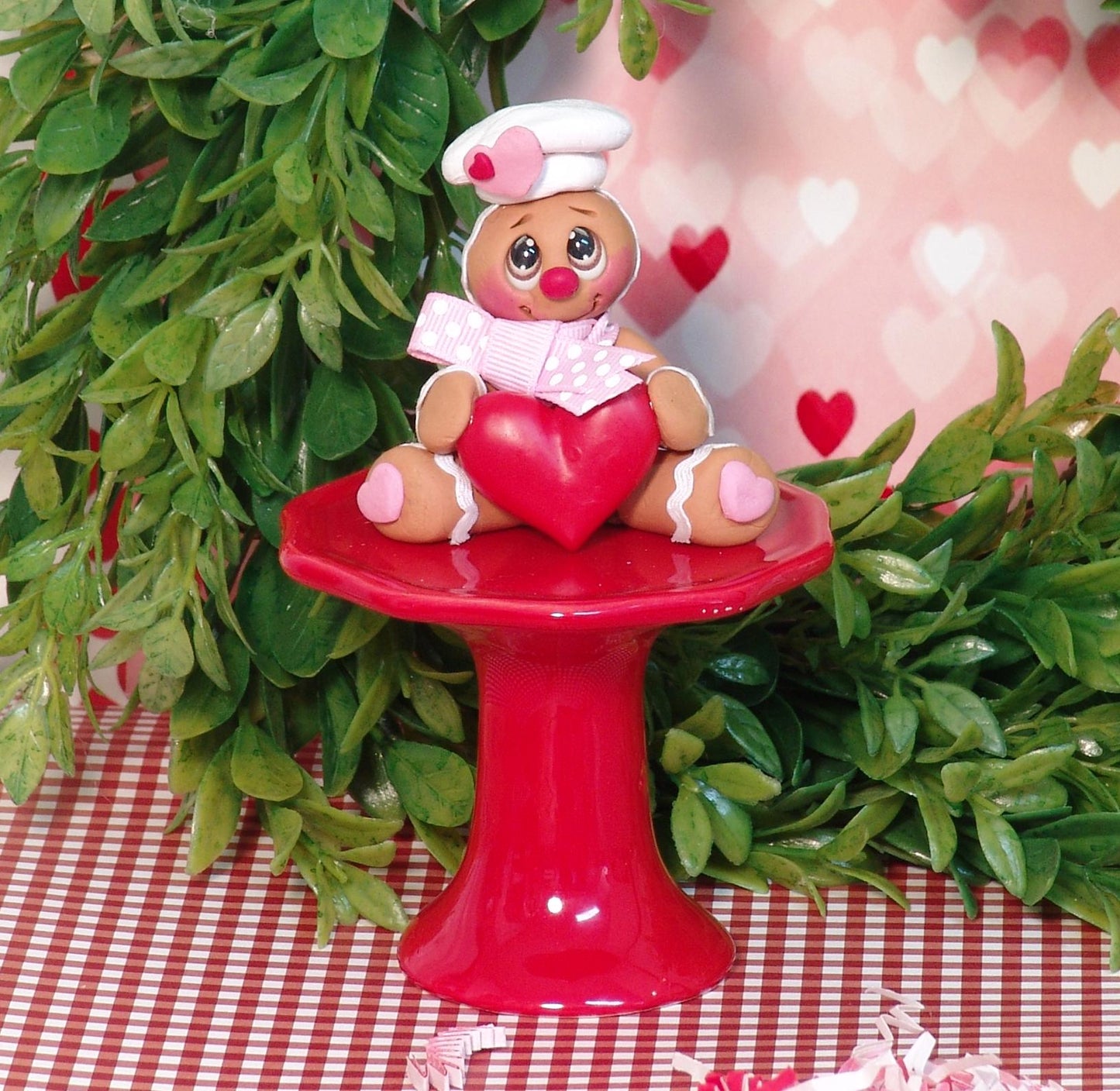 Gingerbread Clay Figure HANDMADE POLYMER CLAY Valentine Figurine Tiered Tray Decor