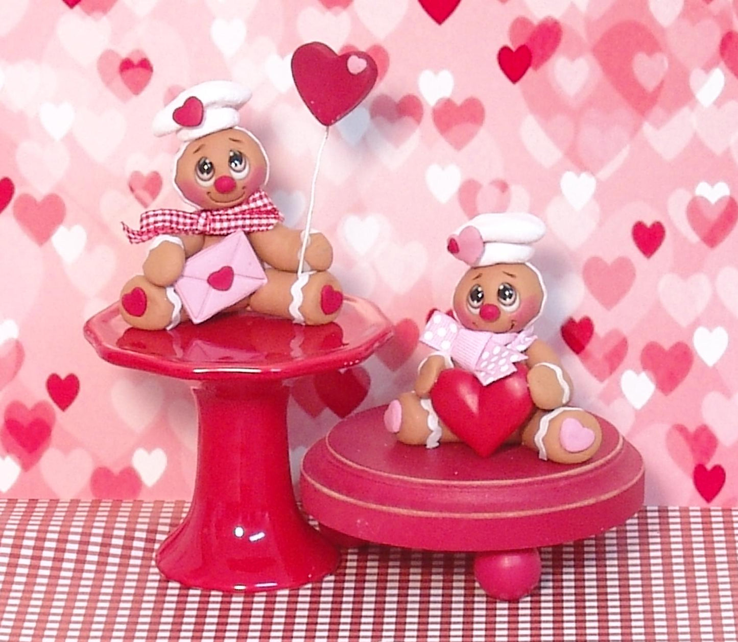 Gingerbread Clay Figure HANDMADE POLYMER CLAY Valentine Figurine Tiered Tray Decor