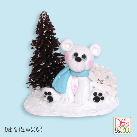 Polar Bear with Christmas Tree and Snowflake Figurine - Personalized Ornament Tiered Tray Decor