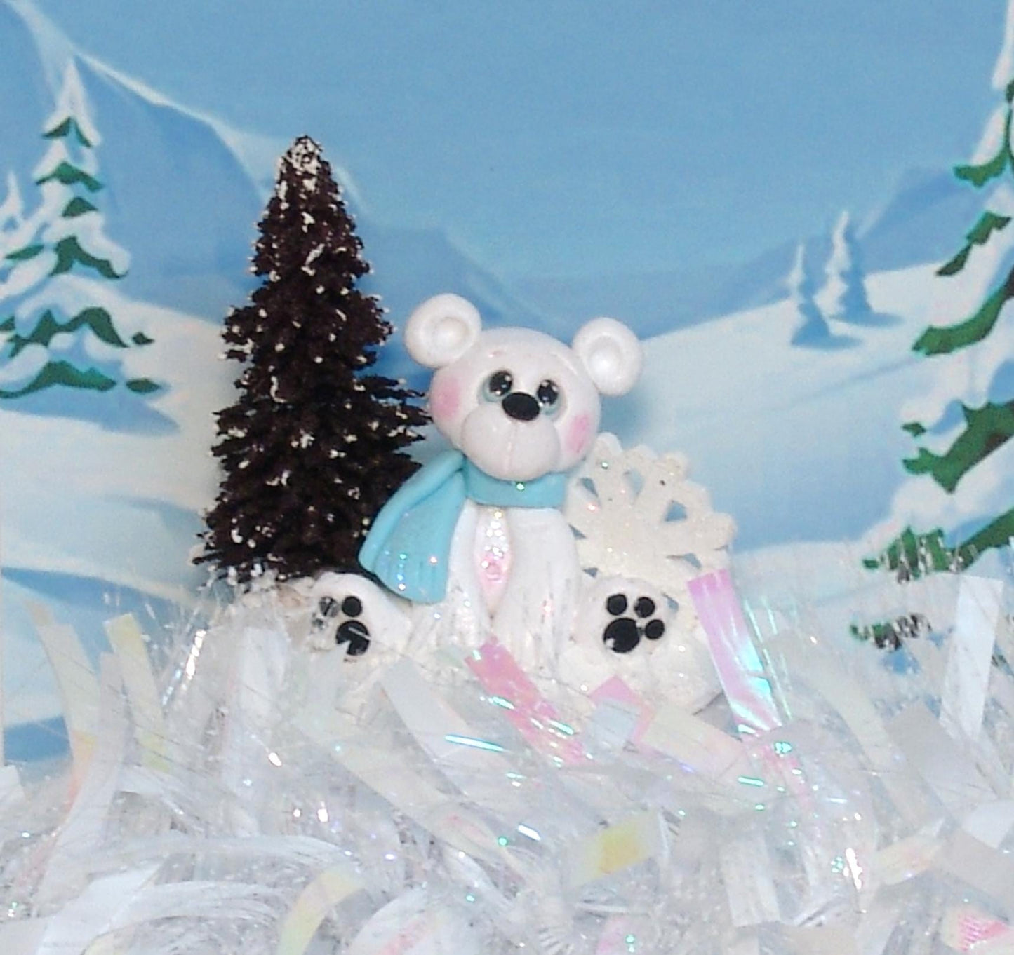 Polar Bear with Christmas Tree and Snowflake Figurine - Personalized Ornament Tiered Tray Decor