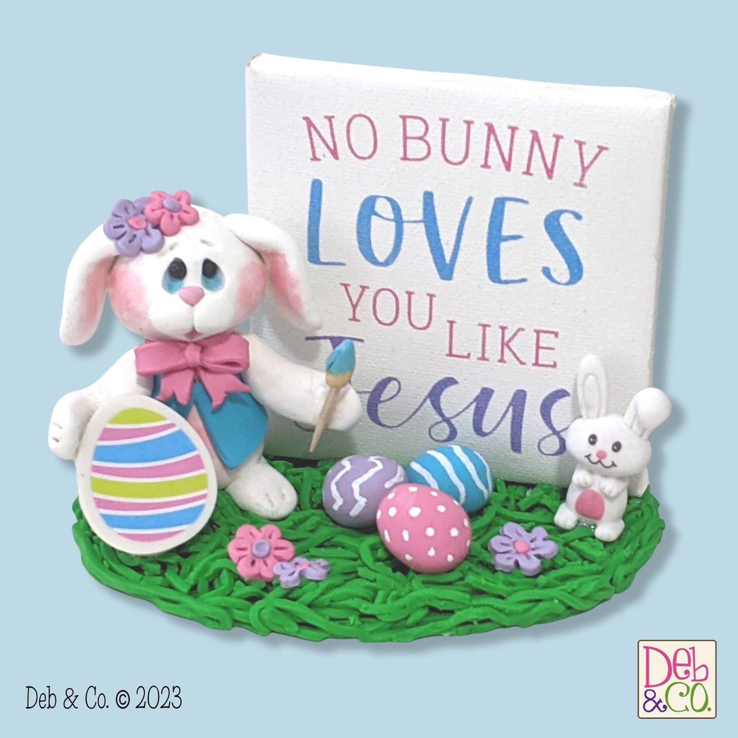 White Baby Easter Bunny Rabbit Figurine Handmade Polymer Clay Easter Decor - Tiered Tray