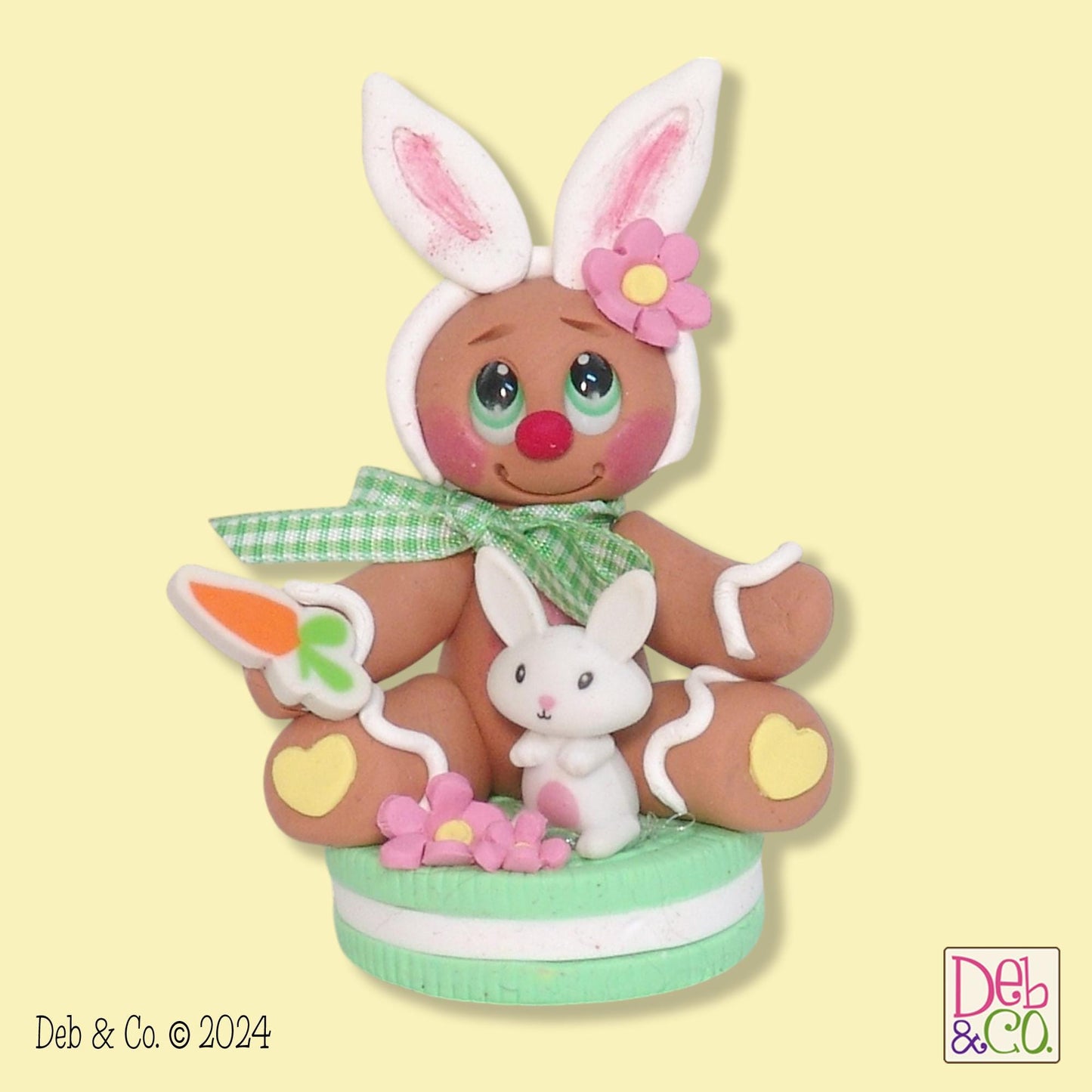 Easter Gingerbread Clay Figure On Green Cookie HANDMADE POLYMER CLAY Tiered Tray Decor