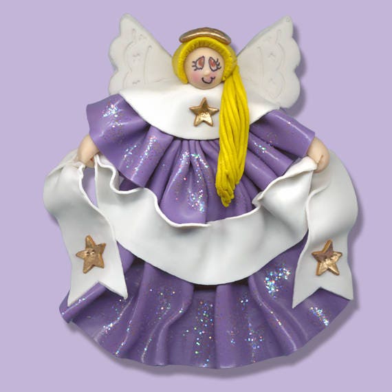 Lavender Angel with Blonde Hair - Handmade Polymer Clay Personalized Christmas Ornament - ON SALE!